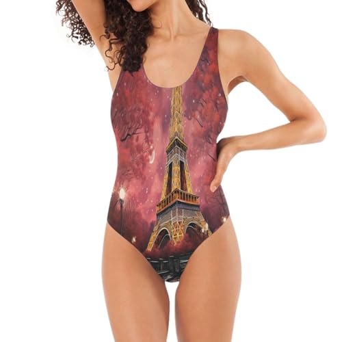 Torre Roja De Paris Bañador de Una Pieza Elegante para Mujer Monokini,Ropa de Playa Traje de Baño Diseño de Soporte, Piscina y Playa
