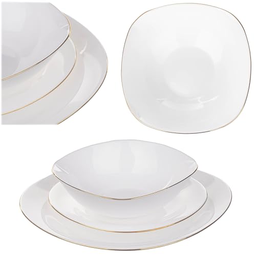 KADAX Juego de vajilla para 1 persona, 3 piezas, con plato sopero, plato de postre y platos llanos, vajilla, juego de platos (blanco/dorado) KADAX Juego de vajilla para 1 persona, 3 piezas, con plato sopero, plato de postre y platos llanos, vajilla, juego de platos (blanco/dorado)
