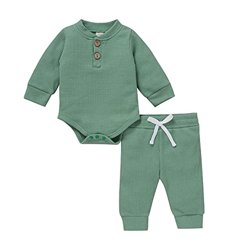 Image of Newborn Baby Girl Boy Fall Clothes 3 6 12 18 24 Months Outfits Long Sleeve Knitted Cotton Romper & Pants Infant Winter Sets