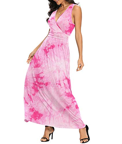 Image of LILBETTER Women Sleeveless Deep V Neck Loose Plain Long Maxi Casual Dress