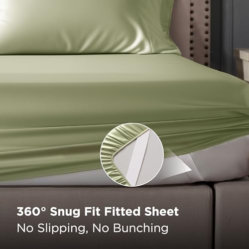 Image of Bedsure Green Satin Sheets Full Size, Soft Silky Bedsheets for Hair & Skin