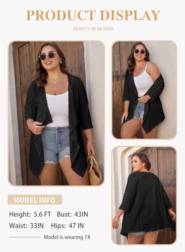 Image of Eytino Plus Size Cardigan for Women Lightweight Half Sleeve Summer Loose Kimono Cardigan Beach Cover Ups(1X-5X)