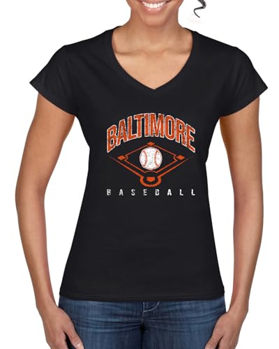 American Baseball Fan Baltimore Shirt Vintage Distressed Field Sports Tee Retro USA Game Day Womens Standard V-Neck Tee Black X-Large