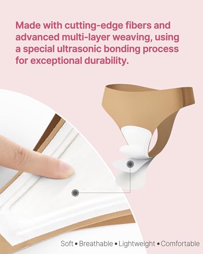 Image of Seamless Workout Thongs for Women - No Show Womens Underwear with Wide Gusset Invisible Panties Nude&Black 2 Pack