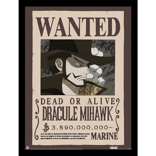 Arte de pared de One Piece (Wanted Mihawk), obra decorativa de primera calidad de 40x30 cm