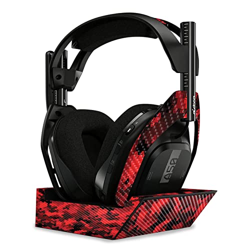 Image of MightySkins Carbon Fiber Skin Compatible with Astro A50 Wireless Headphones + Base Station (Gen 4) - Red Hexa Camo | Protective, Durable Textured Carbon Fiber Finish | Easy to Apply | Made in The USA