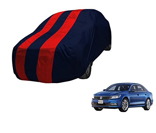 Image of Auto Hub Car Cover Compatible with Passat with Weather Proof, Mirror Pocket, Triple Stitched, Passat Car Cover- Navy-Red