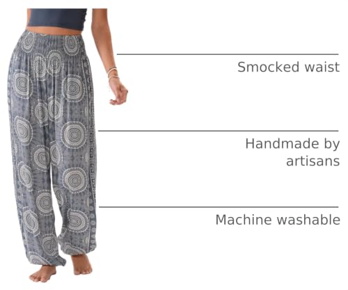 Image of Lotus and Luna Women's Harem Pants Thai Pants for Beach & Lounge High Waisted Flowy Boho Pants Genie Pants Yoga Pants