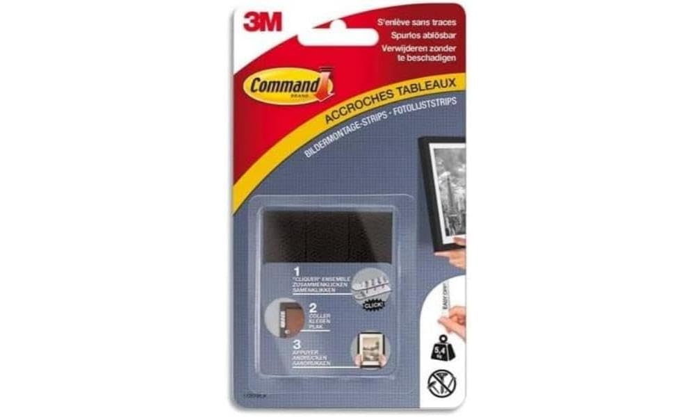 Command 17202BLK Picture Mounting Strips (Size S – Maximum Load up to 1.8 kg) 4 Sets with 2 Strips Medium Black