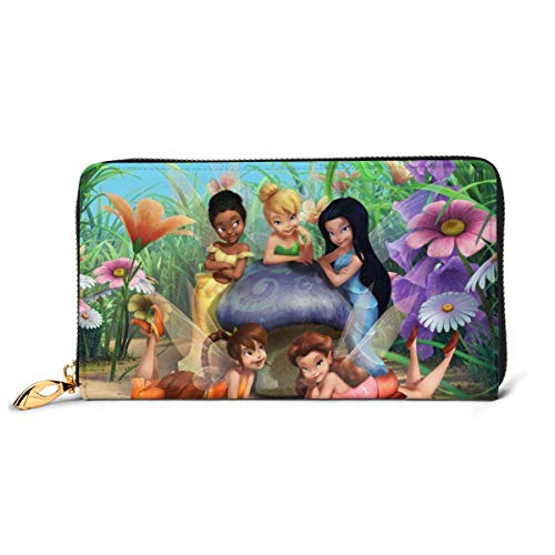 Preisvergleich Produktbild Cartoon Tinker Bell Geldbörse RFID-blockierendes Echtleder-Geldbörse mit Reißverschluss um Kartenhalter Organizer Clutch