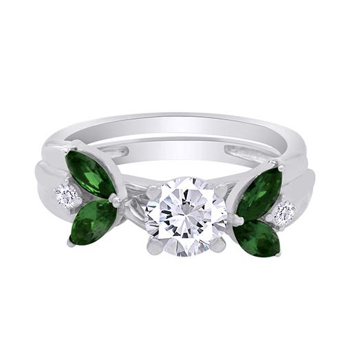 0.84 Carat Simulated Green Emerald & Cubic Zirconia Enhancer Guard 14K Gold Over Sterling Silver3