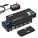 【4K安定版】JCHICI HDMI 切り替え器 4入力1出力 4K@60Hz/2K@120Hz/1080P@240Hz HDMI2.0切替器 セレクター リモコン付き HDCP 2.2/HDMI 2.0 HDR 3D対応 選べる自動・手動切替機能 【PS3/PS4/PS5/Switch動作確認済み】全ポートCEC対応 (4入力 1出力 外部IRポート搭載)