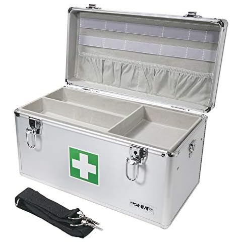 HMF 14701-09 First Aid Box, Medical Box, Carrying Handle, Carry Strap, Aluminium, 40 x 22,5 x 20,5 cm Cover