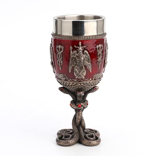 Veronese Design 6 7/8 Inch Baphomet Crimson Jeweled Serpent Chalice Stainless Steel Tumbler