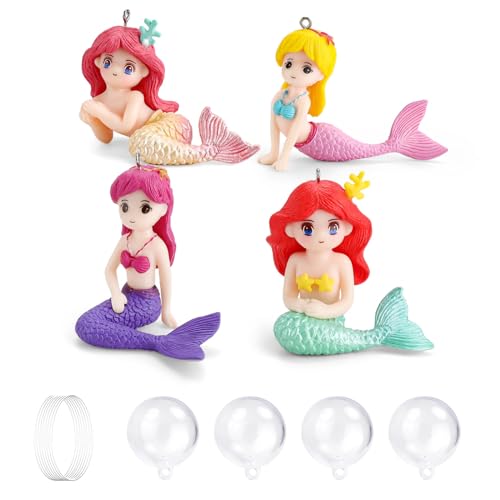 FINELYCR 4 Stück Schwimmende Meerjungfrau Deko für Aquarium, Zubehoer mit Kugel, Ornamente für Dekoration von Fischbecken