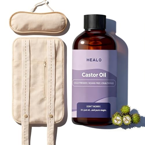 Healo Castor Oil Pack Wrap Kit - Castor Oil 4.23 oz with Reusable Wraps and Adjustable Elastic Straps Castor Oil Patches for Body (Three-piece Set 4.23 oz)