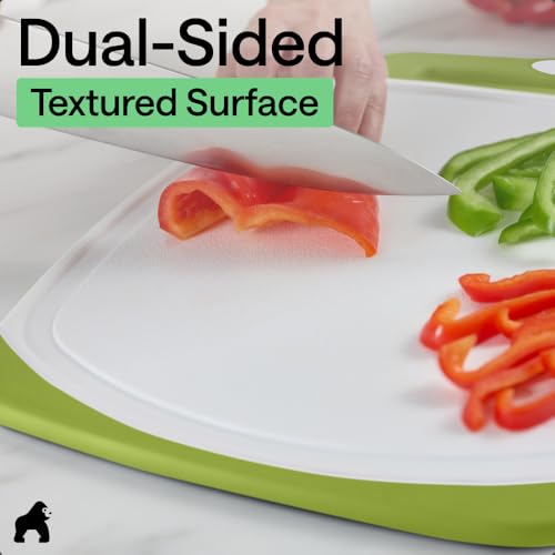 Image of GORILLA GRIP BPA-Free Reversible Kitchen Cutting Board Set of 3, US Designed, Nonporous, Juice Grooves Catch Liquid, Slip Resistant Border, Dishwasher Safe, Durable Food Chopping Boards, Lime Green