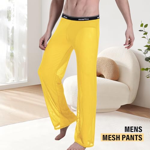 Mens Mesh Pants See Through Pajama Bottoms Sexy Sheer Sleeping Trousers2