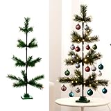 Sosation 2ft Green Artificial Tinsel Christmas Tree Ornament Display Stand Vintage Flame Resistant Branches Hanging Gift for Festive Centerpiece Indoor Outdoor Holiday Farmhouse Home Decor
