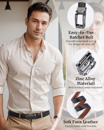 WELROG Mens Belt Leather Ratchet Belt For Men Dress and Casual Adjustable with Click Sliding Buckle4