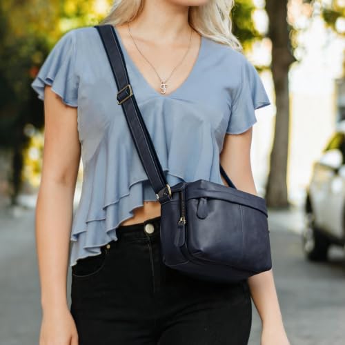 Image of Augus Men's Leather Messenger Bag Shoulder Crossbody Backpack Bags Purse for Women Vintage Anti-Theft Waterproof Casual (Blue)