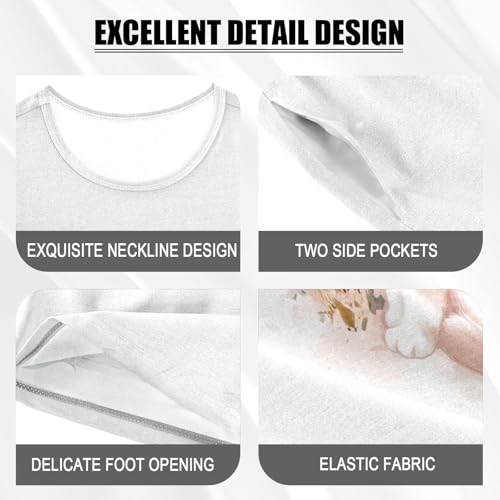 Cat Butterfly Florals Beige Pajama Set Short Sleeve PJ Set Cotton Summer Pajamas Sleepwear Soft 5Y4