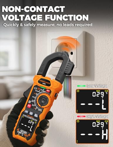 POROMETISTO AC/DC 1000A Stromzange, Counts 6000 TRMS Strommesszange CM02,Zangenamperemeter mit VFD/LOZ-Modus,Multimeter zum Messen von AC/DC,Strom,Spannung, NCV,Frequenz,Temperatur und Kapazität