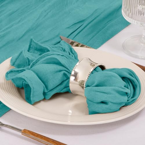 Image of MLMC 10 Pack Cheesecloth Napkins Wedding Napkins 21 inchx21 inch Boho Reusable Napkins in Bulk for Wedding Bridal Baby Shower Events Table Decor Teal