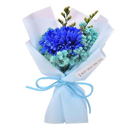 ソープフラワー 造花 ブーケ アートフラワー 石鹸花 可愛い 感謝 ミニサイズの美しいカーネーション 母の日 教師の日 フラワー ほのかな香り 永遠の花 韓国風 枯れないお花 人気飾り フェイクフラワー 母のひプレゼント インテリア造花 結婚お祝い (ブル