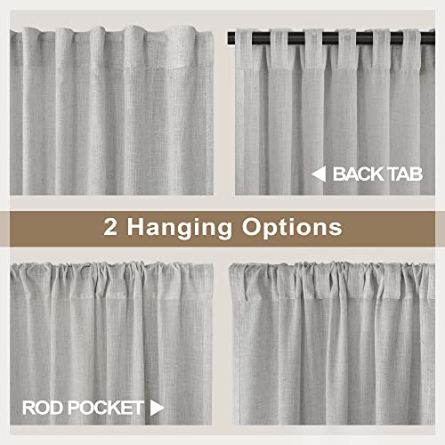 Pitalk PT-HFM-APCL-GREY-52X63 Grey Linen Curtains 63 Inch Length For Bedroom 2 Panels Back Tab Rod Pocket Semi Sheer Energy Efficient Light Gray Curtains For Living Room Kids Nursery Burlap Rustic Farmhouse Dove Silver 52X63 Long thumb #4
