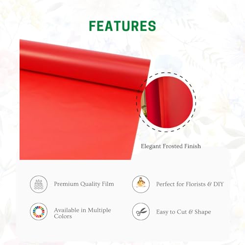 Image of Oasis Frosted Red Bouquet Wrapping Roll Premium Korean Style Flower Wrap for Fresh Flowers & Gift Packaging Florist Essential Supplies 60 Micron 25 Meter Long