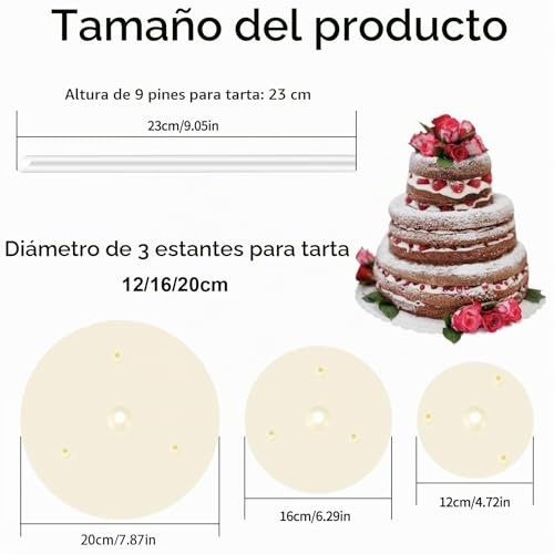 Miniatura 2 de Soportes Para Tartas, 3 Pcs Tableros De Pastel Con 9 Varillas De Soporte Para Tartas, Soporte Bandeja Para Tartas Reutilizables, Para Tartas Fiestas Cumpleaños Bodas