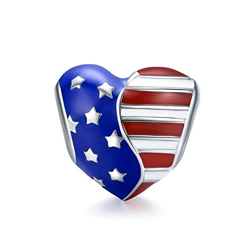 Charm a forma di bandiera degli Stati Uniti, in argento Sterling 925, a forma di cuore, farfalla, sole, luna, stella, anniversario, per braccialetti Pandora, one size, Argento sterling, Argento