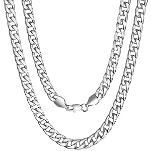 U7 Cuban Link Chain for Men Women Stainless Steel Curb Necklace, 7/9/12/15 MM Chunky Chain Silver/Gold/Black Mens Hip Hop Jewelry 18''-30''