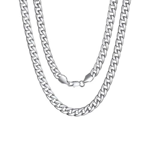 U7 Cuban Link Chain for Men Women Stainless Steel Curb Necklace, 7/9/12/15 MM Chunky Chain Silver/Gold/Black Mens Hip Hop Jewelry 18''-30'' 18 Inch a.