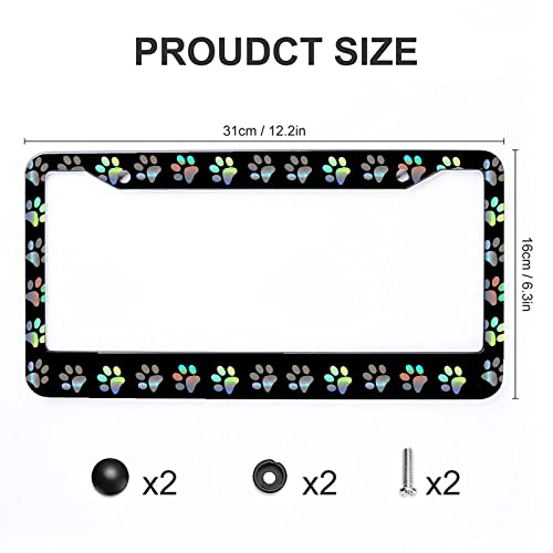 Uangerl License Plate Frame Cute Dog Paw Print,Metal Aluminum Car Front Tag Holder For Women Men 2 Holes With Screw Caps Car Accessories Us Canada Standard 12"X6" #TOP1