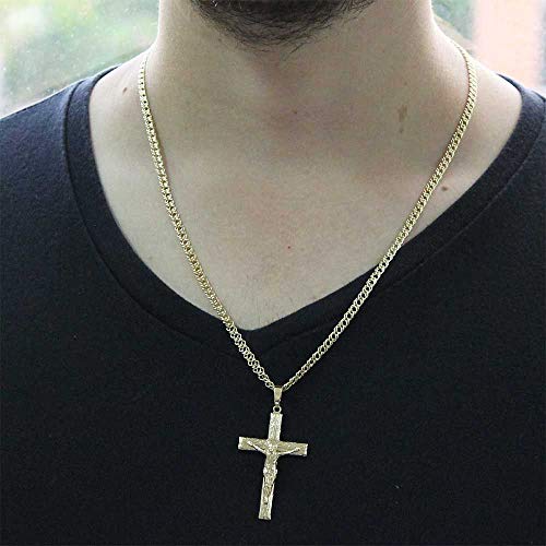 Pingente Crucifixo Com Corrente Losango Dupla Gaveta Folheado a Ouro 18k