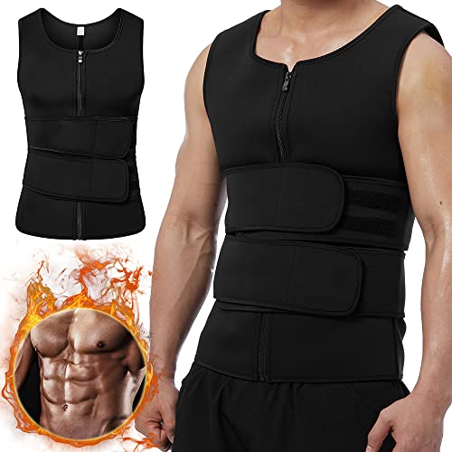 DODOING Chaleco de sudor para hombre, traje de sauna, de neopreno, entrenador de cintura para entrenamiento, moldeadora de cuerpo, chaleco de gimnasio con cremallera