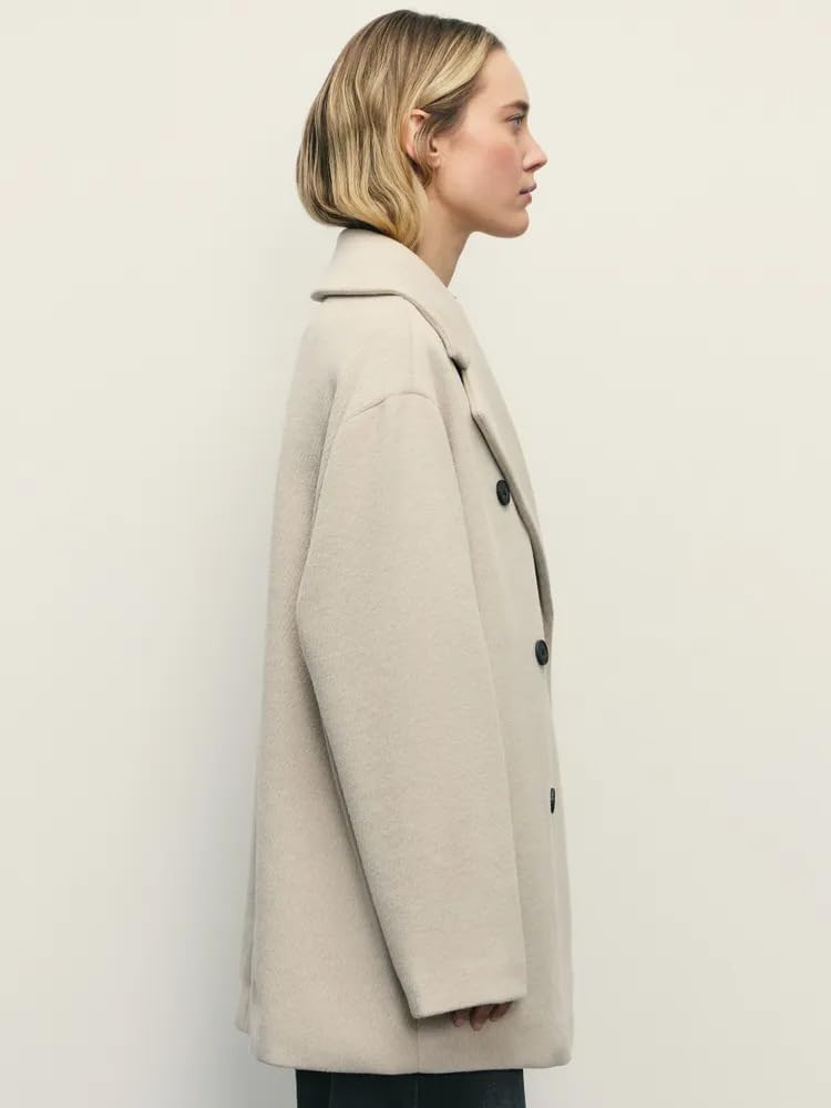 Cappotto Doppiopetto In Lana da Donna, con Ampio Revers, per Autunno e Inverno