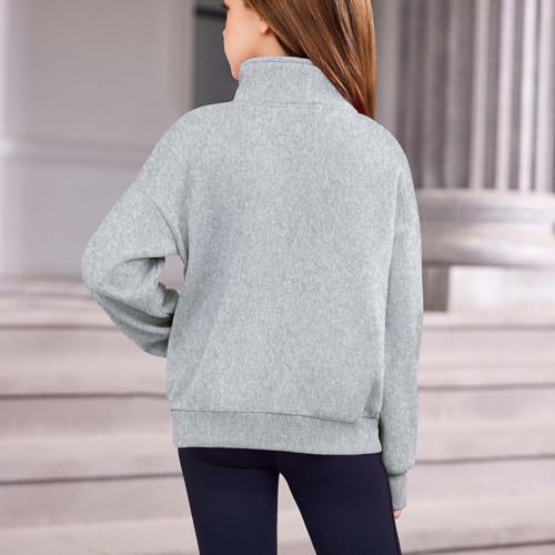 Half Zip Sweatshirts for Girls Fleece Teen Girls Clothes Long Sleeve Pure Collared Casual Pullover with Thumb Hole3