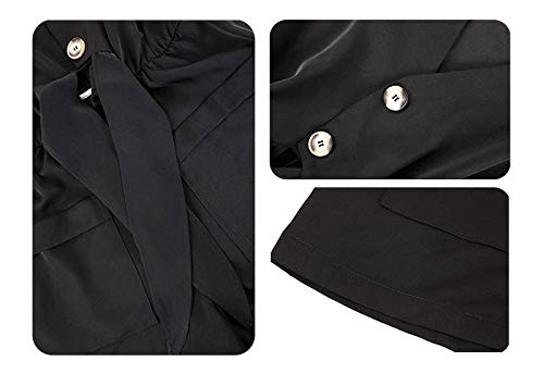 Womens V Neck Button Rompers Knot Tie Short Sleeve Sexy Loose Playsuit Jumpsuit With Pockets #TOP3