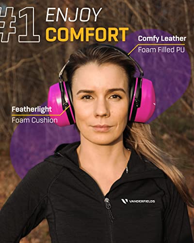 Vanderfields Ear Protection Earmuffs - Shooting Ear Muffs For Noise Cancelling - Passive Reduction For Safety Hearing - Adult Headphones For Lawn Mowing, Diy, Construction, Woodworking - Pink Rose #TOP3