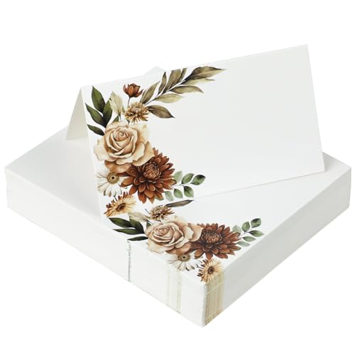 Uniclife 60 Pcs Paper Place Cards for Table Setting, Watercolor Rose Flower Seating Cards, Floral Table Tent Name Cards for Table Setting, Food Labels for Wedding Banquet Buffet, 3.5" x 2" (Folded)