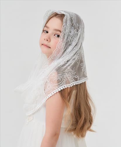 First Communion Veil for Girls Lace Floral Chapel Veil Holy Communion Accessories for Baptism K112