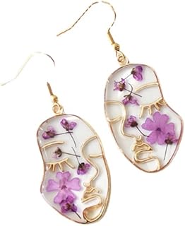 Pressed Flower Abstract Face Art Earrings for Women Teen s – Handmade Unique Resin…