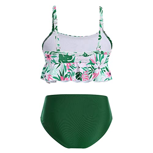 Girls Sunflower Two Piece Bikini Swimsuit Ruffle Flounce Crop Top High Waisted Bathing Suit Tankini Sets Beachwear2