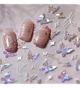 5D Embossed Butterfly Nail Stickers - 1 Pcs Shell Light Pink Butterfly Nail Art Decals Self-Adhes...