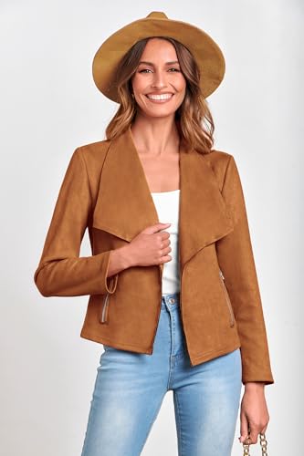 PRETTYGARDEN Women's Faux Suede Jackets 2025 Fashion Fall Clothes Long Sleeve Open Front Cropped Coat Outwear4