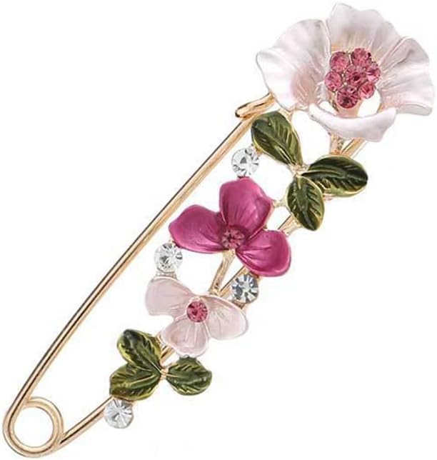 ZXCVWWECrystal Brooch Pins Colorful Flower Leaf Brooch Safety Pin Sweater Shawl Clips Collar Anti-light Pin for Women Girls Clothing Dresses Decoration Accessories
