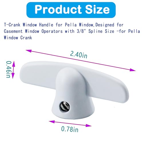 T-Crank Window Handle Replacement for Pella Casement Window Crank,3/8" Butterfly Wing Nut T-Handle for Andersen Casement Window Crank (2 Pcs White)
